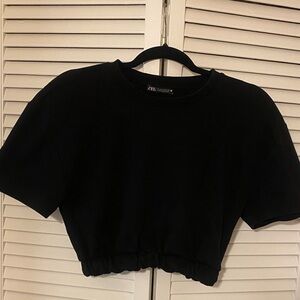 Zara Black Short Sleeve Cropped Tee